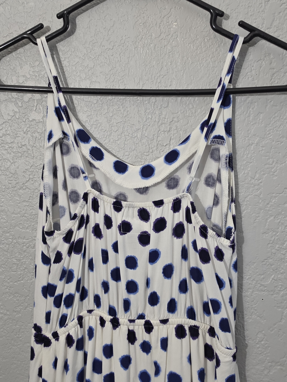 Old Navy White Maxi Dress Watercolor Style Blue Polka Dots Flowy Women XS - Picture 7 of 11